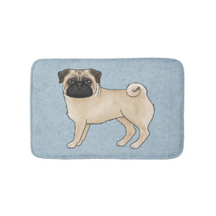 Tapete De Banheiro Fawn Pug Mops Breed Dog Cartoon Ilustração Azul