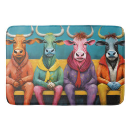 Tapete De Banheiro Fazenda de Vaca Azul Verde Vestida