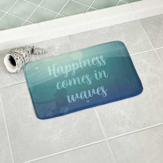 Tapete De Banheiro Felicidade da Sereia Teal vem em Ondas personaliza (Happiness comes in waves bath mat with a teal mermaid silhouette. Available in 3 sizes S, M & L )