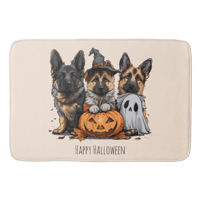 Tapete De Banheiro Feliz Cachorros German shepherd de Halloween (Frente)