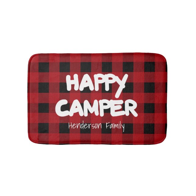 Tapete De Banheiro Feliz Camper Red e Black Buffalo Xadrez Family (frente)