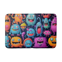 Tapete De Banheiro Feliz grupo de monstros coloridos de preto