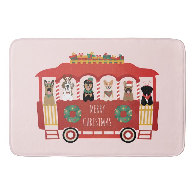 Tapete De Banheiro Feliz Natal Cães Feriado Trolly (Frente)