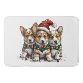 Tapete De Banheiro Feliz Natal Filhotes de Pembroke Welsh Corgi