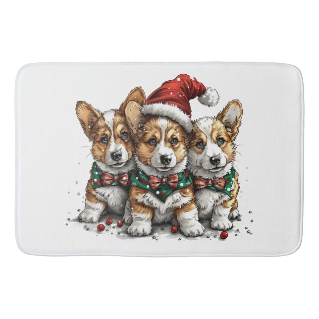 Tapete De Banheiro Feliz Natal Pembroke Welsh Corgi Puppies (Frente)