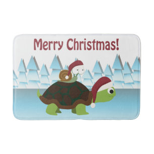 Tapete De Banheiro Feliz Natal! Tartaruga e caracol