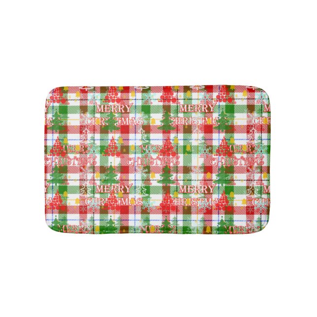 Tapete De Banheiro Feliz Natal Xadrez Decorativa Tartan (frente)