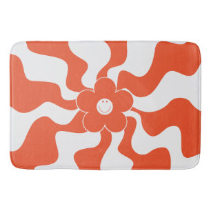 Tapete De Banheiro Feliz Retro Daisy em Laranja e Branco