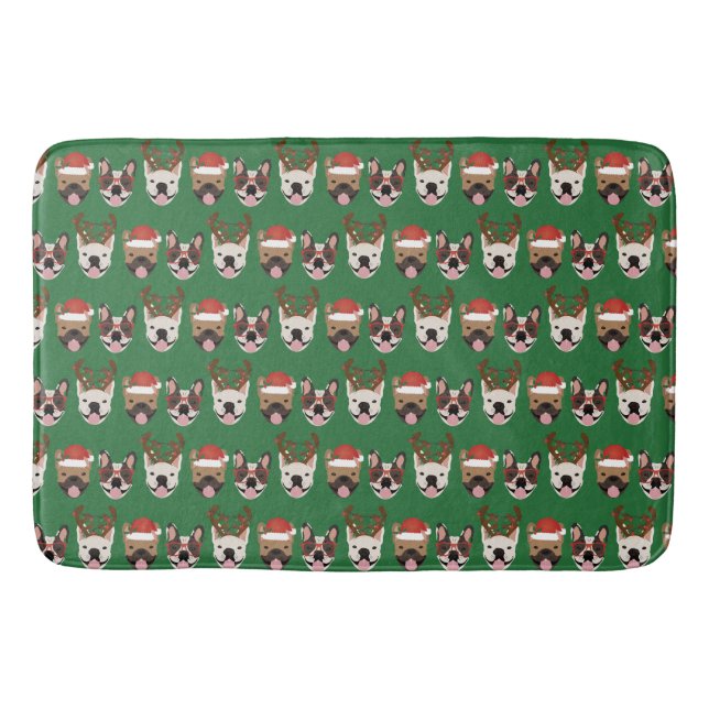 Tapete De Banheiro Feliz Woofmas Bolsas Francesas Cabeças de Natal (Frente)