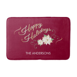 Tapete De Banheiro Felizes Festas, Poinsettia Branca, Personalizado