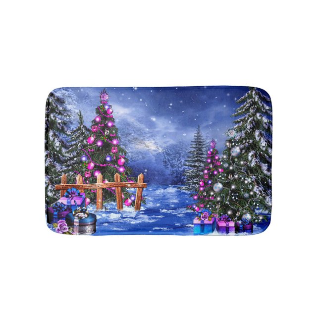 Tapete De Banheiro Feriado (A digital art image of a winter scene with Christmas trees and presents!)