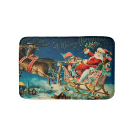 Tapete De Banheiro Feriado de Natal Vintage Santa Claus Sleigh