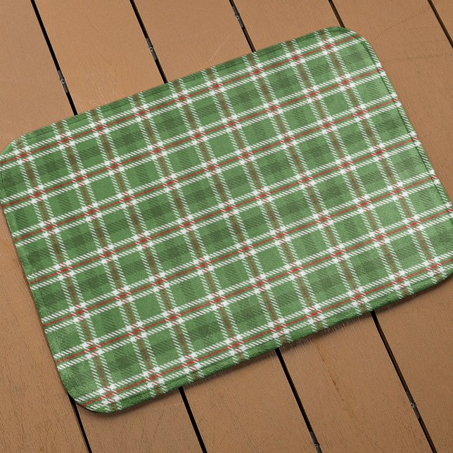 Tapete De Banheiro Feriado de Padrão de Xadrez Rústica Verde (Green and red holiday bath mat
)