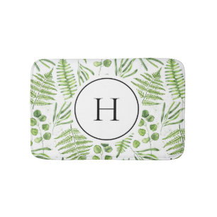 Tapete De Banheiro Ferns de Aquarela e Monograma do Padrão Eucalyptus