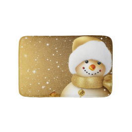 Tapete De Banheiro Festa de Natal Homem de Neve Dourado Flocos de Nev