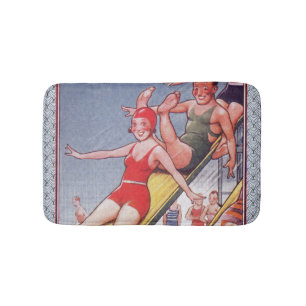 Tapete De Banheiro Festa piscina Vintage Natação Verão