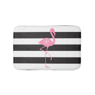 Tapete De Banheiro Flamingo cor-de-rosa Monogrammed + Preto + Listras