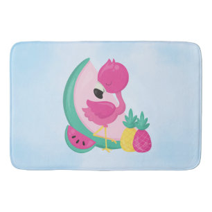 Tapete De Banheiro Flamingo rosa com melancia e abacaxi