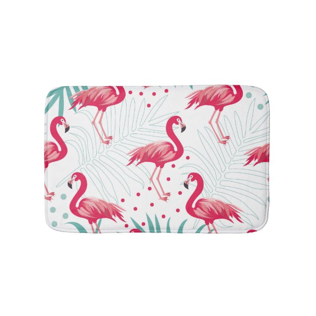 Tapete De Banheiro Flamingo tropical e folhas, padrão de verão. (frente)