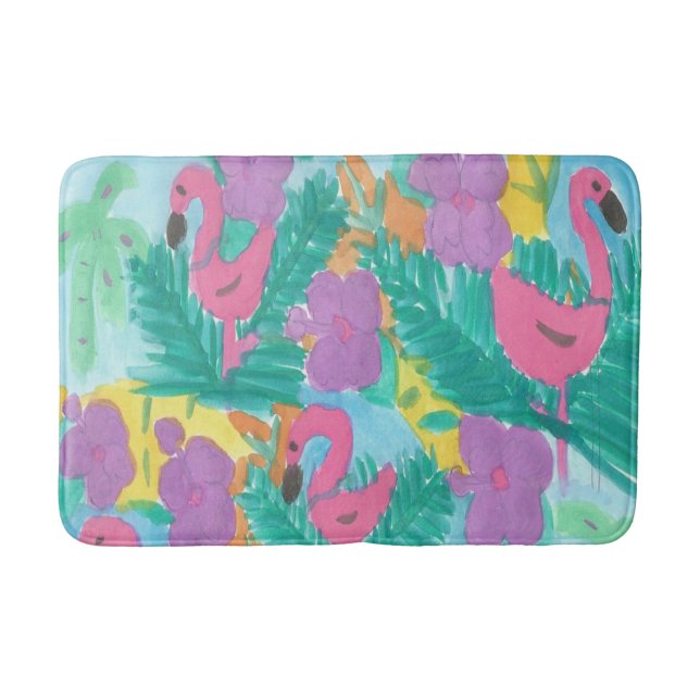 Tapete De Banheiro Flamingo Tropical Jungle Bath Mat (Frente)