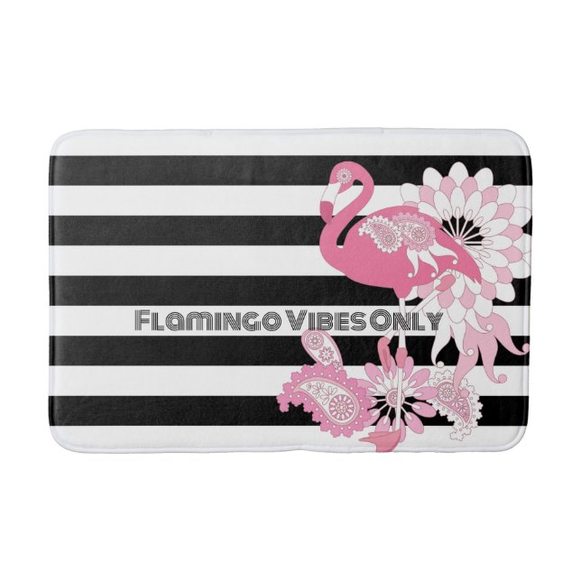 Tapete De Banheiro Flamingo Vibes Apenas Black & White Stripe Flaming (Frente)