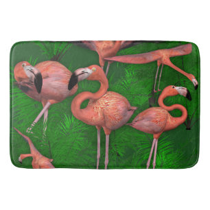 Tapete De Banheiro Flamingos cor-de-rosa e amêijoas