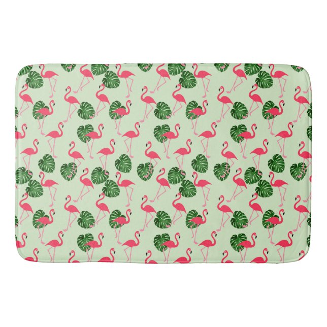 Tapete De Banheiro Flamingos e Folhas Tropicais (Frente)