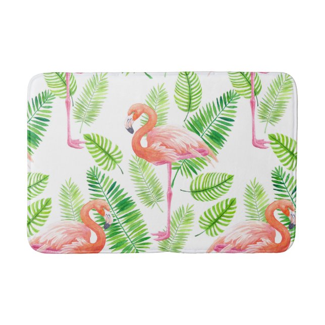 Tapete De Banheiro Flamingos e folhas tropicais (Frente)