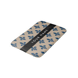 Tapete De Banheiro Fleur de Lis, Navy Blue on Beige, Royal, Your Name