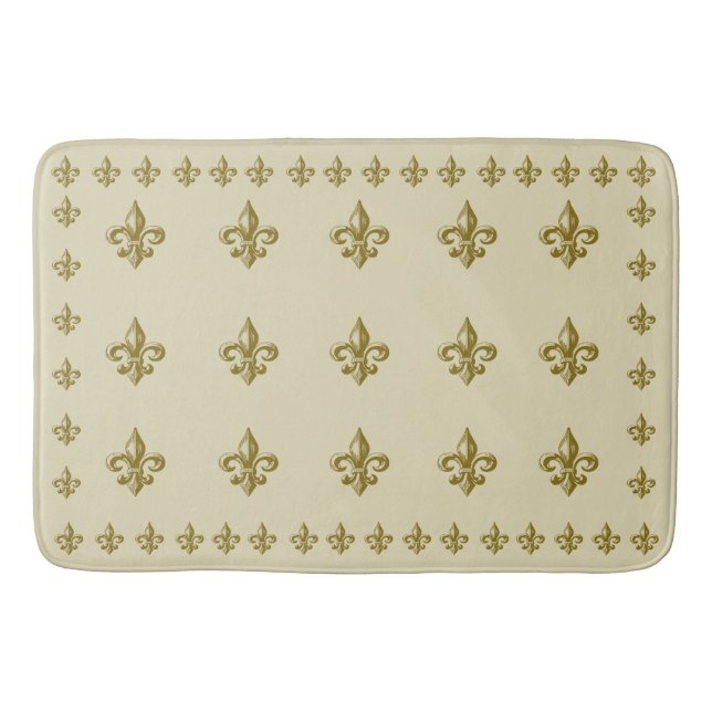 Tapete De Banheiro Fleur de Lis Off White Yellow Dourado (Frente)