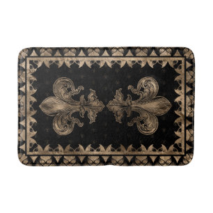 Tapete De Banheiro Fleur-de-lis - Preto e Dourado