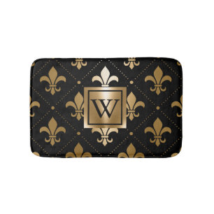 Tapete De Banheiro Fleur-de-lis, preto e Ouro