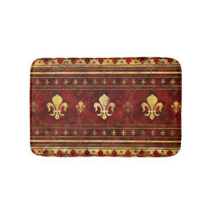 Tapete De Banheiro Fleur-de-lis Red Marble e Dourado