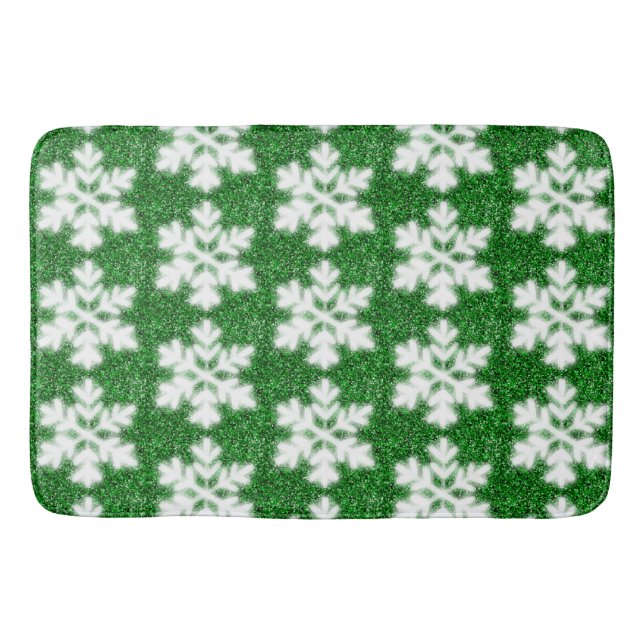 Tapete De Banheiro Floco de neve verde-congelado brilhante Elegante (Frente)