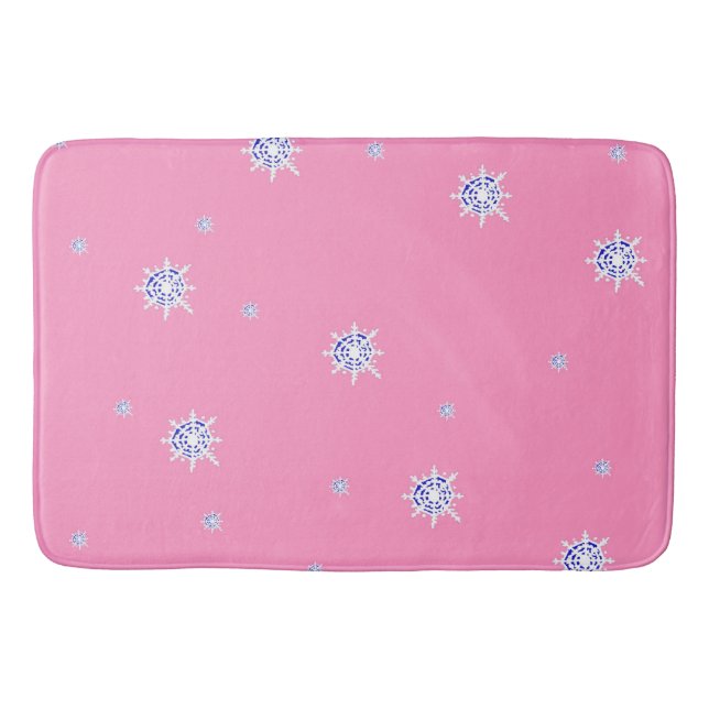 Tapete De Banheiro Flocos de neve de inverno rosa (Frente)