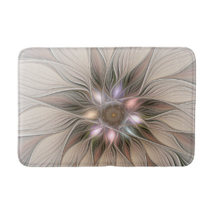 Tapete De Banheiro Flor Abstrata Alegre Bege Marrom Fractal Floral