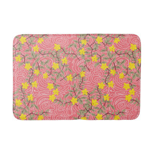 Tapete De Banheiro Flor Amarelo Jasmine Floral no Rosa Coral