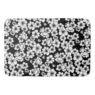 Tapete De Banheiro Flor Anêmone Preto e Branco