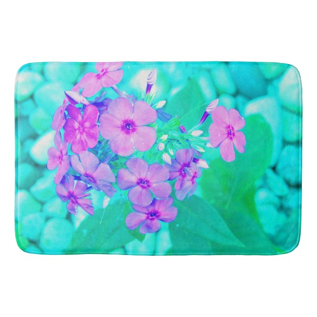 Tapete De Banheiro Flor bonito do Jardim Rosa no Aquamarine (Frente)