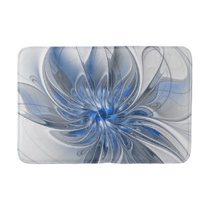 Tapete De Banheiro Flor de Arte Fracionada com Cinza Azul abstrato