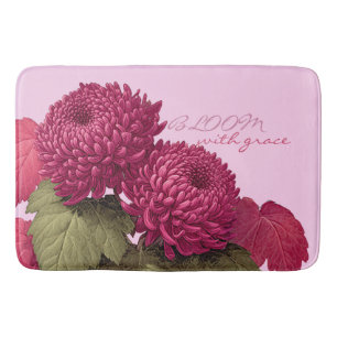Tapete De Banheiro Flor de Crisântemo Magenta Vintage em Flor