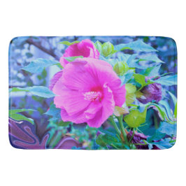 Tapete De Banheiro Flor de Hibisco Rosa Elegante com Folhagem Aquátic