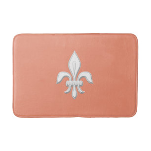 Tapete De Banheiro Flor de lis no branco no rosa coral claro/pêssego