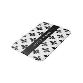Tapete De Banheiro Flor de Lis, Preto sobre Branco, Preto, Seu Nome