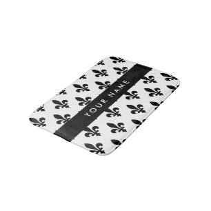 Tapete De Banheiro Flor de Lis, Preto sobre Branco, Preto, Seu Nome