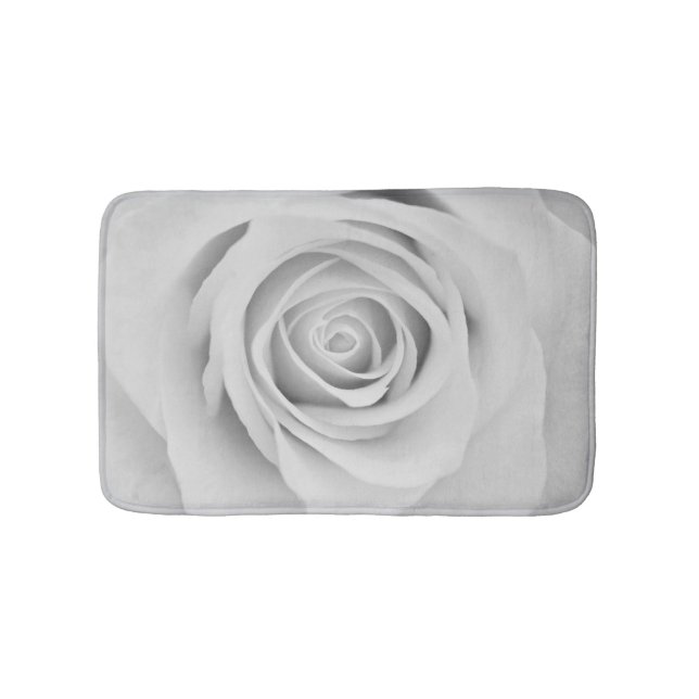 Tapete De Banheiro Flor de rosa branca e preta Bath Mat (frente)