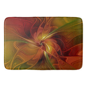 Tapete De Banheiro Flor verde-laranja-abstrato Vermelho Castanho-Cast
