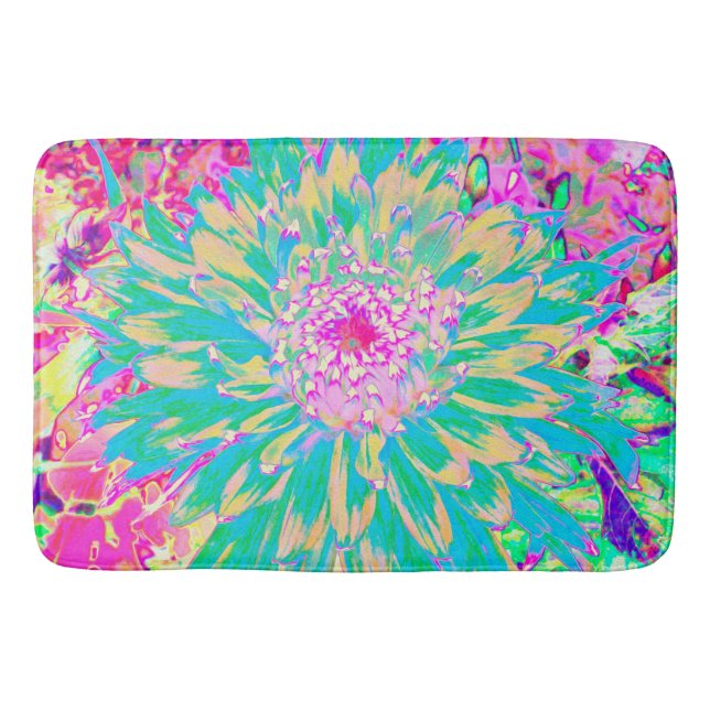 Tapete De Banheiro Flor Verde-Teal-Quente e Dália Rosa-Quente (Frente)