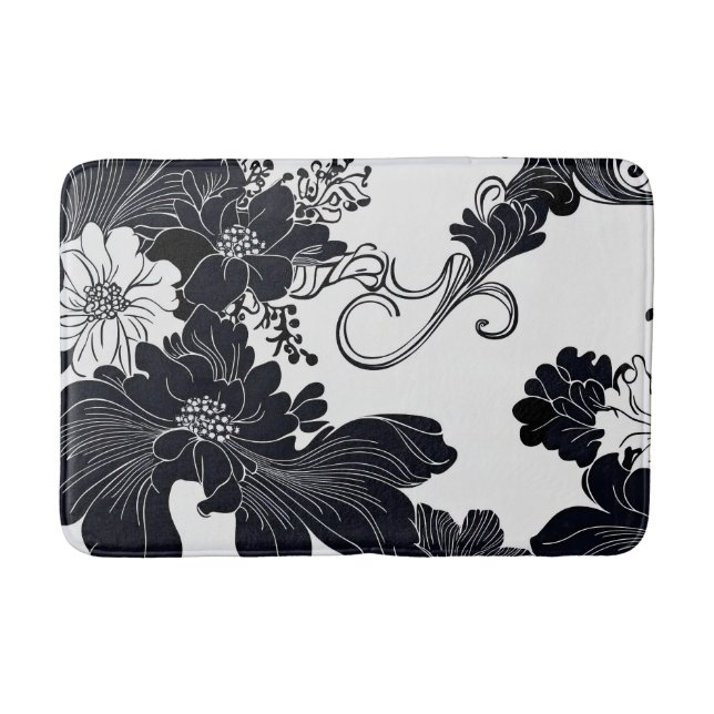 Tapete De Banheiro Florais Elegantes eternos Pretos e Brancos (Frente)