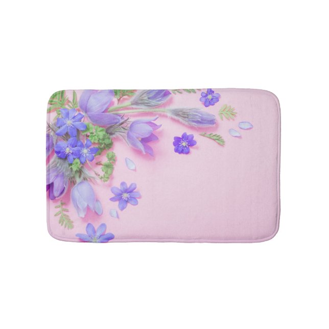 Tapete De Banheiro Floral Bath Mat | Blue Wildflowers Memory Foam Rug (frente)